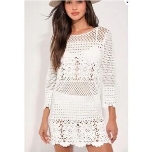 Lulus 4SI3NNA Willow Off White Crochet Swim Cover Up Boho Hippie Vacation